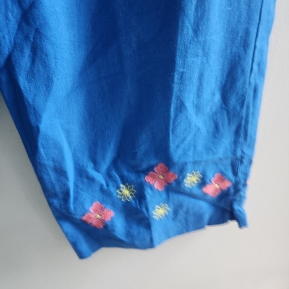 NWT Kim Rogers Blue Linen w/Floral Embroidery Pull On Ankle Pants size Large - Picture 3 of 8